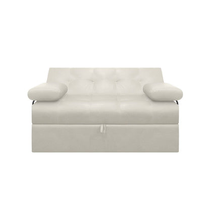 Sofa Cama Angela Con Brazos Cuero Sintetico, Color Beige