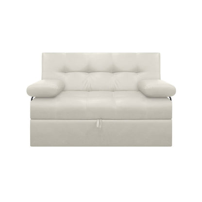 Sofa Cama Angela Con Brazos Cuero Sintetico, Color Beige