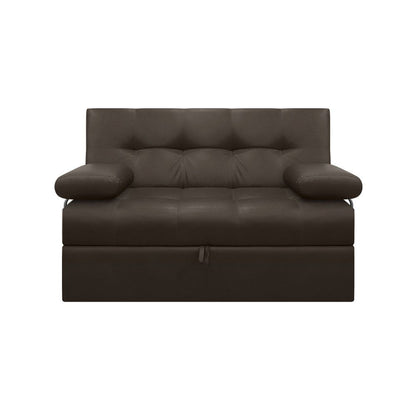Sofa Cama Angela Con Brazos Cuero Sintetico, Color Café