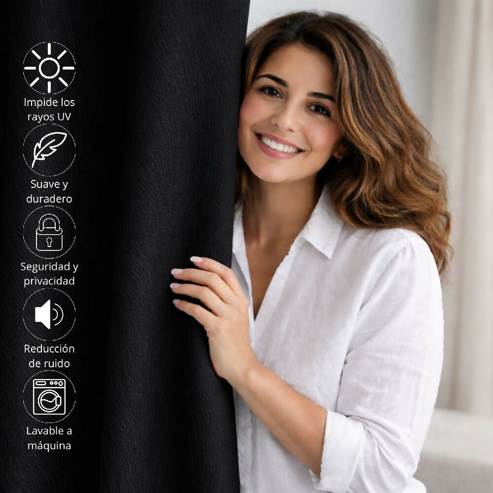 Cortinas jacquard blackout negro