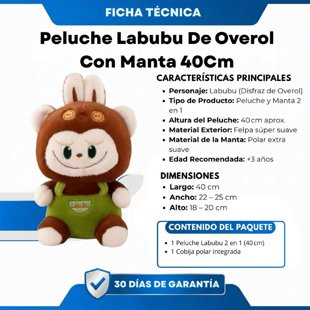 Peluche Labubu De Overol Con Manta 40Cm Suave Ideal Para Regalo