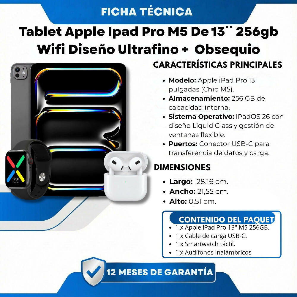 Tablet Apple Ipad Pro M5 De 13 Pulgadas 256gb Wifi Diseño Ultrafino Negro + Obsequio