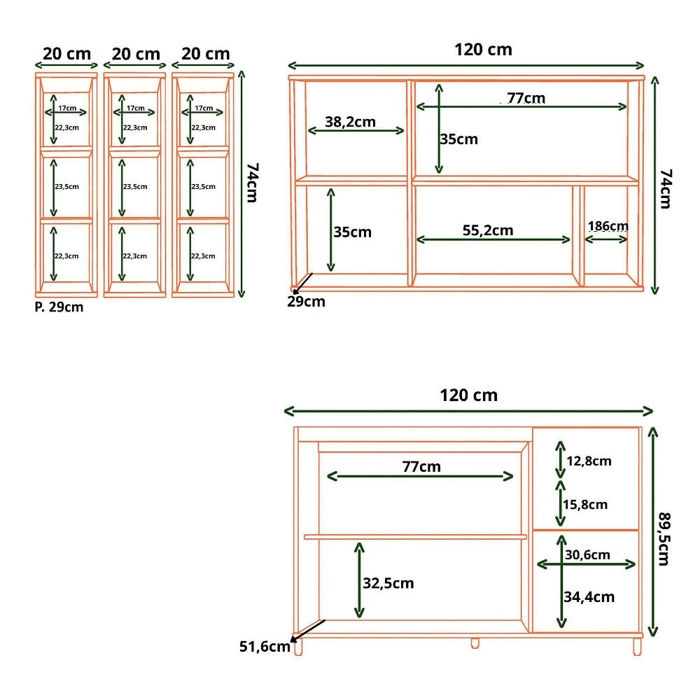 Cocina 180 cm Ibiza 3 Puertas 2 Cajones - Natural/Blanco Apagado