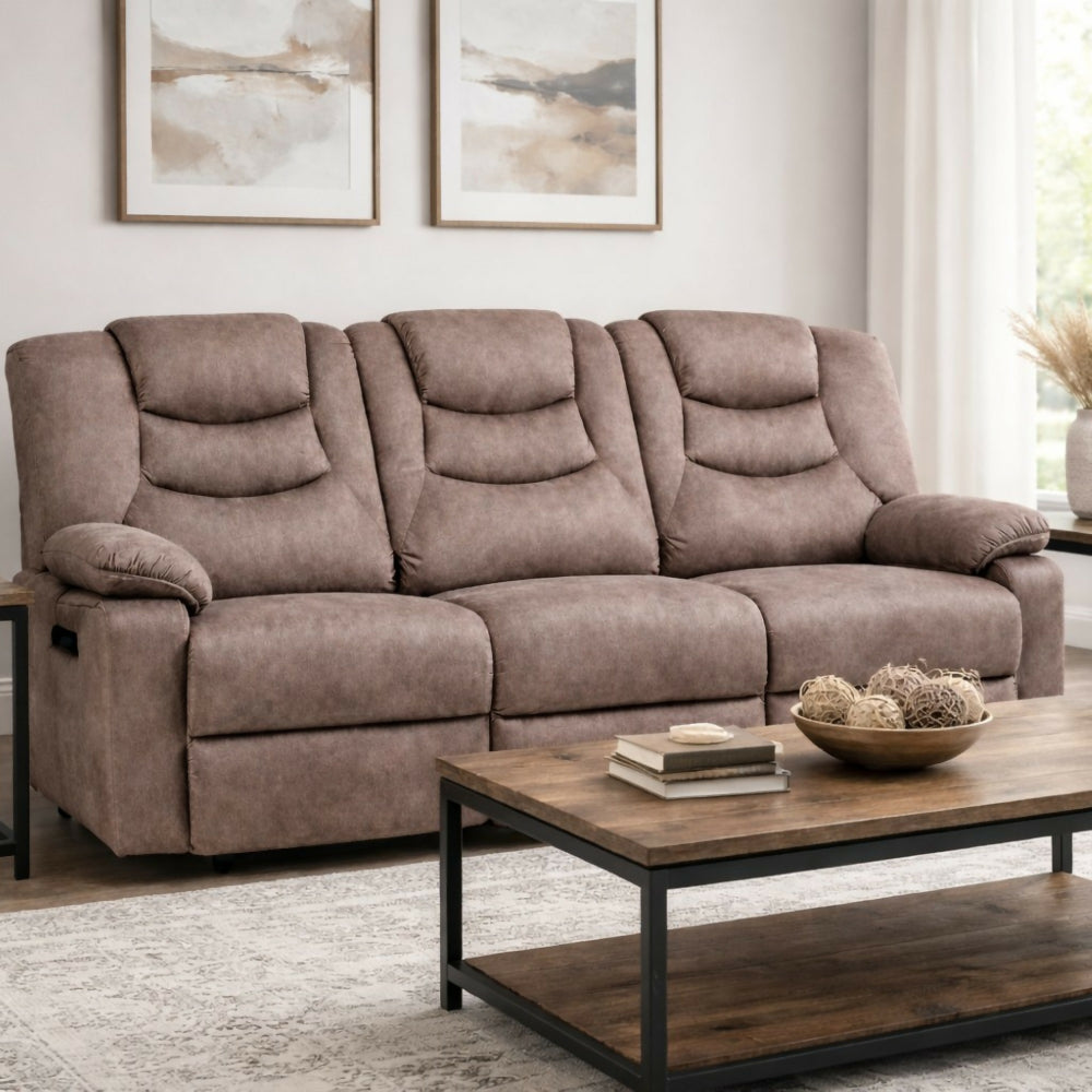 Sofa Reclinable 3 Puestos Beige Kakerin Microfibra