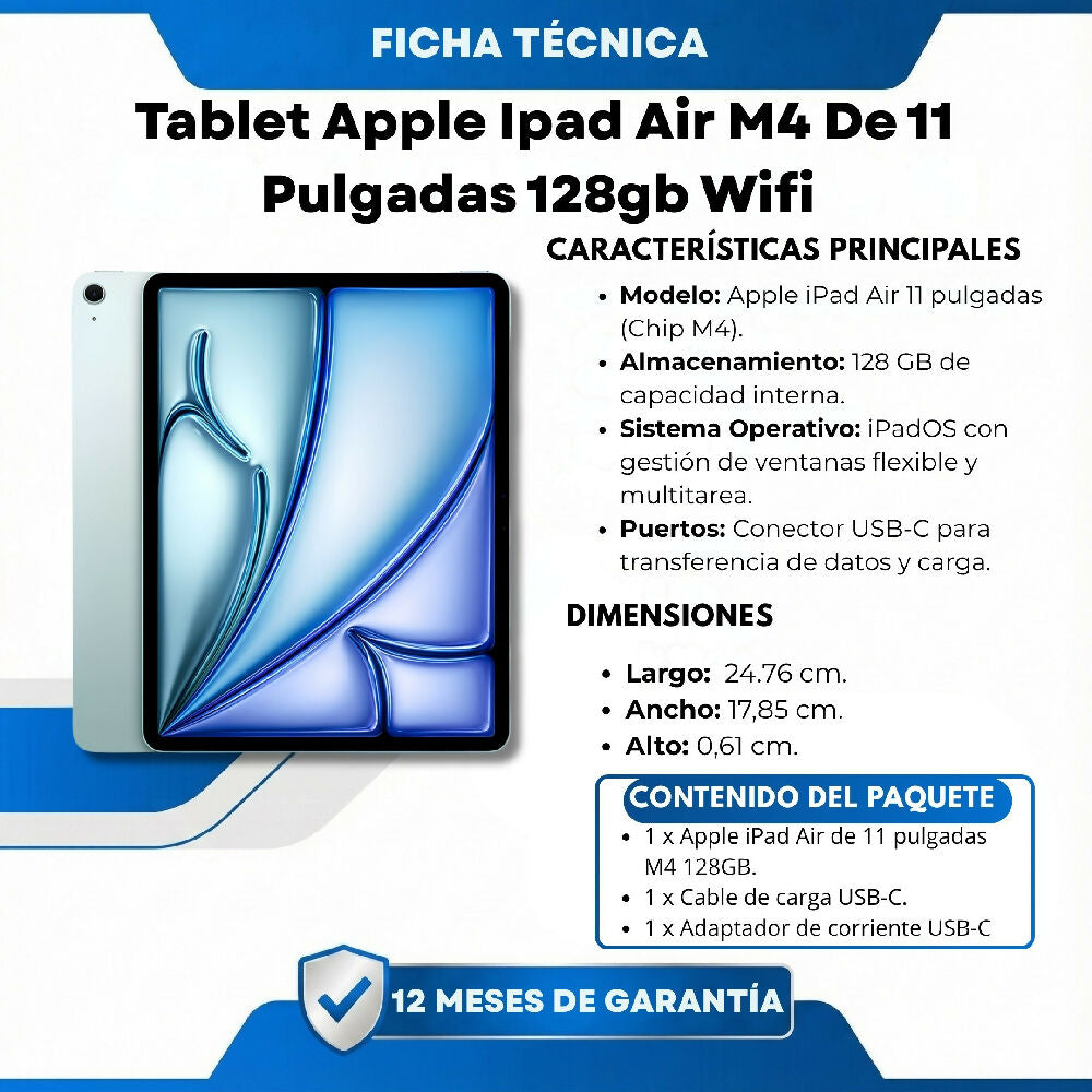 Tablet Apple Ipad Air M4 De 11 Pulgadas 128gb Wifi Con Potencia Extrema Diseño Ultrafino Celeste