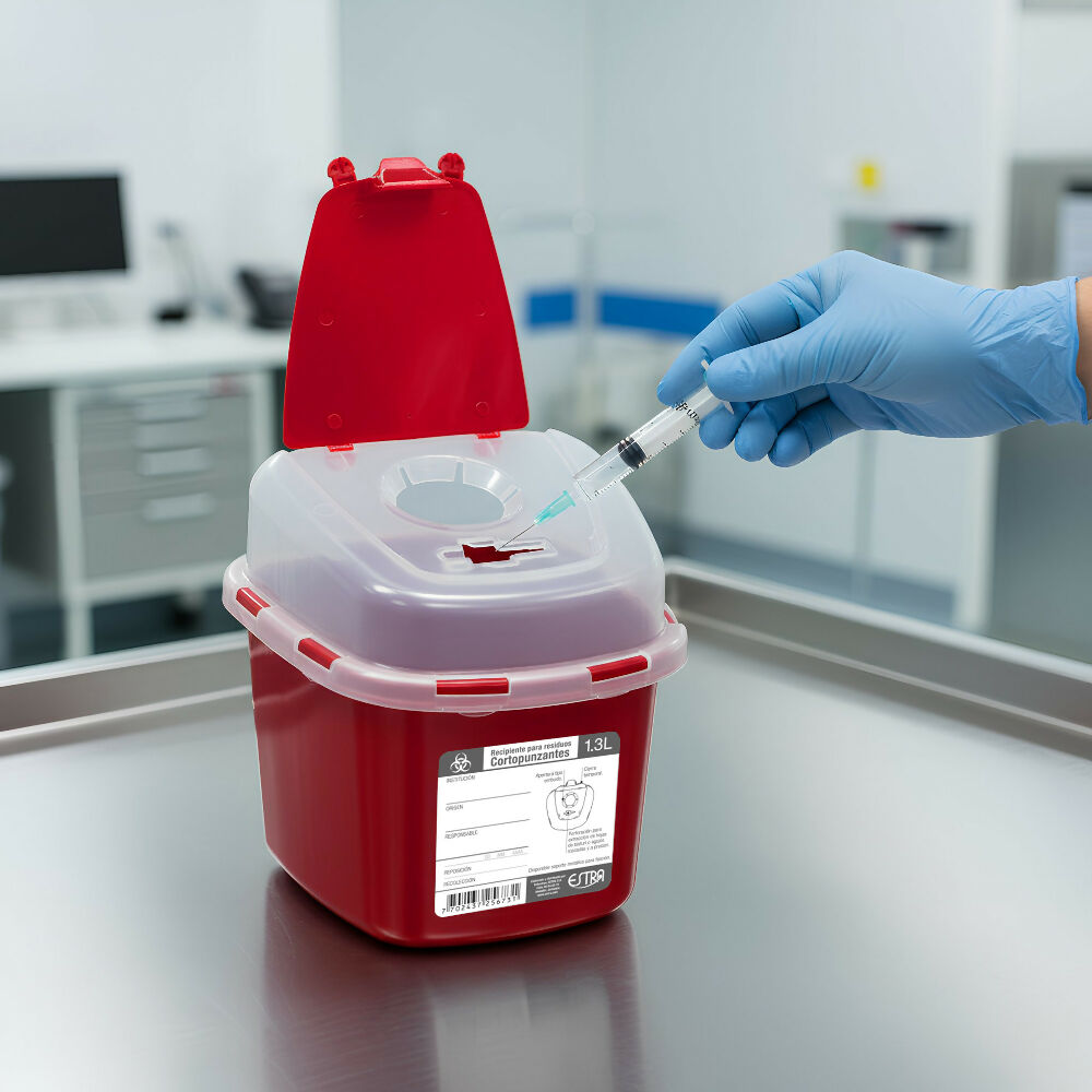 Recipiente Para Residuos Cortopunzantes 1.3L Rojo