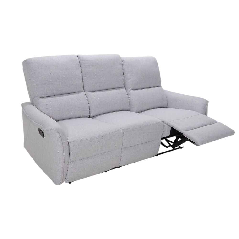Sofa 3 Puestos Reclinable Tela Gris Claro Tacito