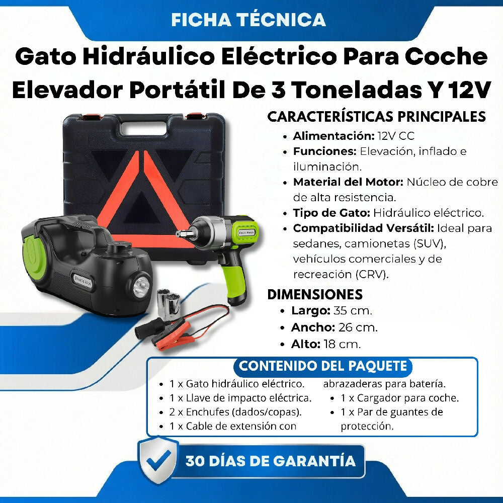 Gato Hidráulico Eléctrico Para Coche Elevador Portátil De 3 Toneladas Y 12V
