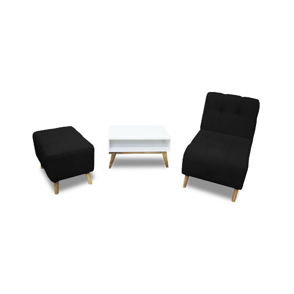Combo Poltrona Milán Negro + Puff + Mesa de Centro