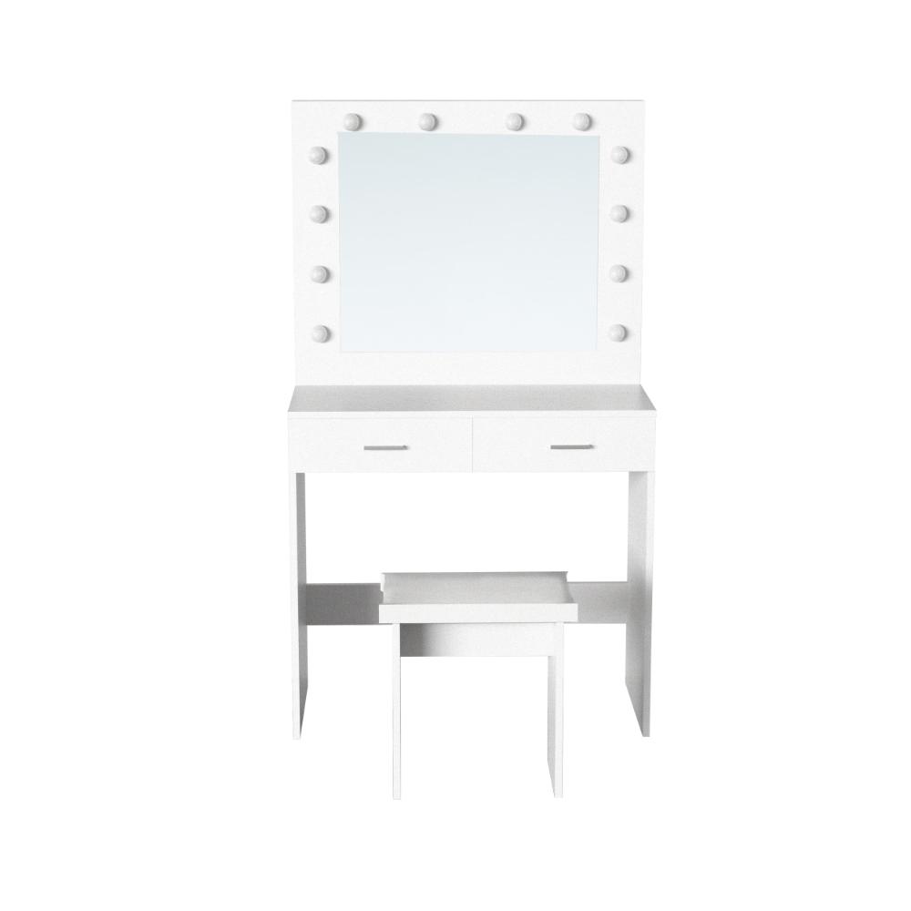 Tocador con Luces Led Bella, Blanco Mate, Incluye la Silla