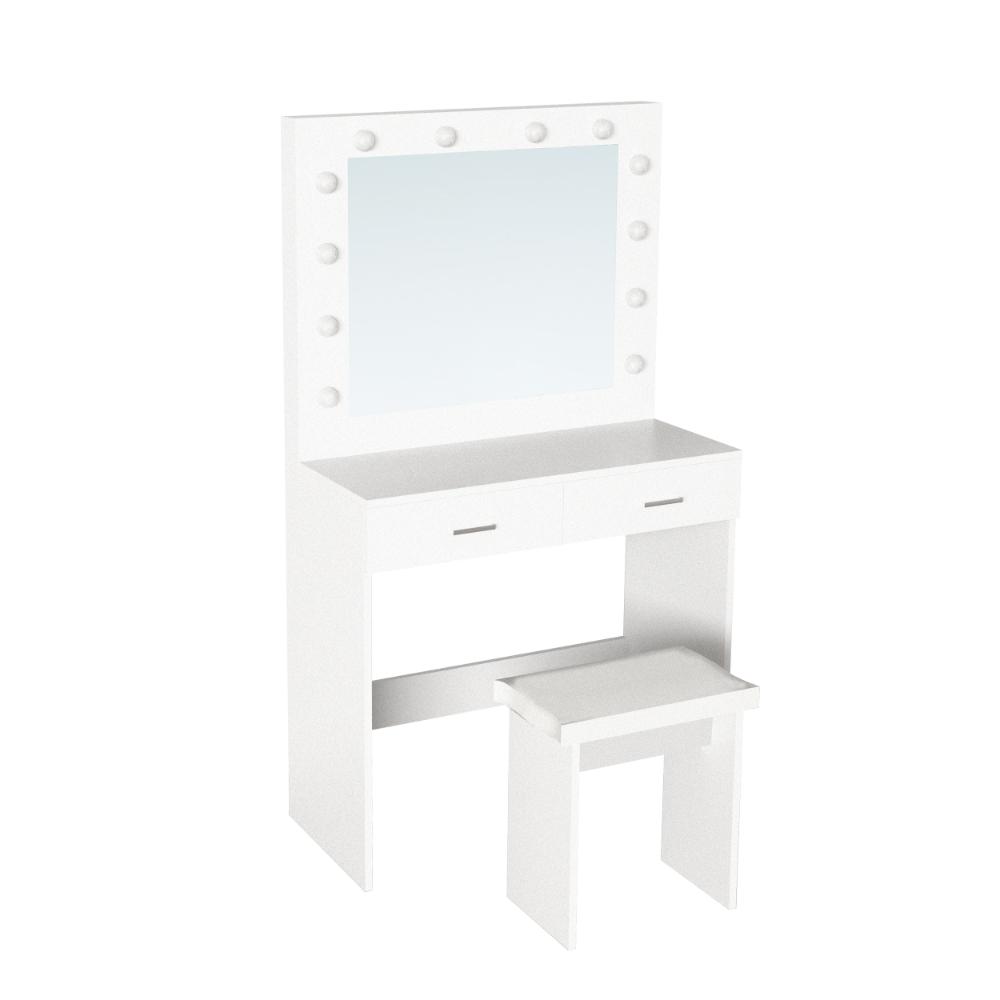 Tocador con Luces Led Bella, Blanco Mate, Incluye la Silla