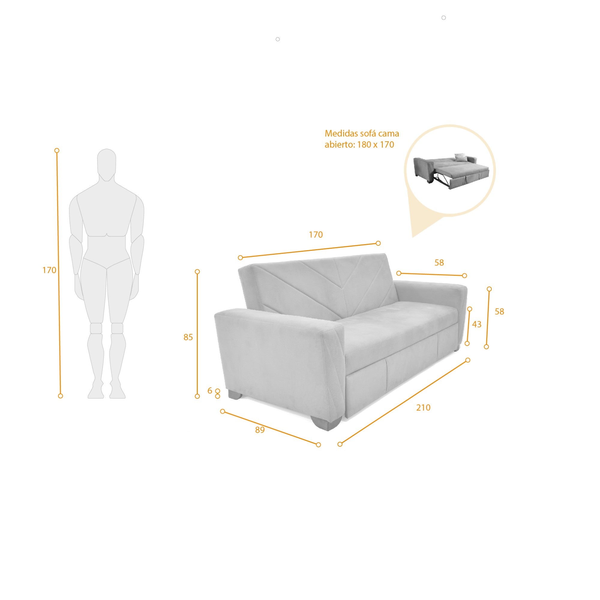 Sofa Cama Vancouver 3 Puestos Tela Gris
