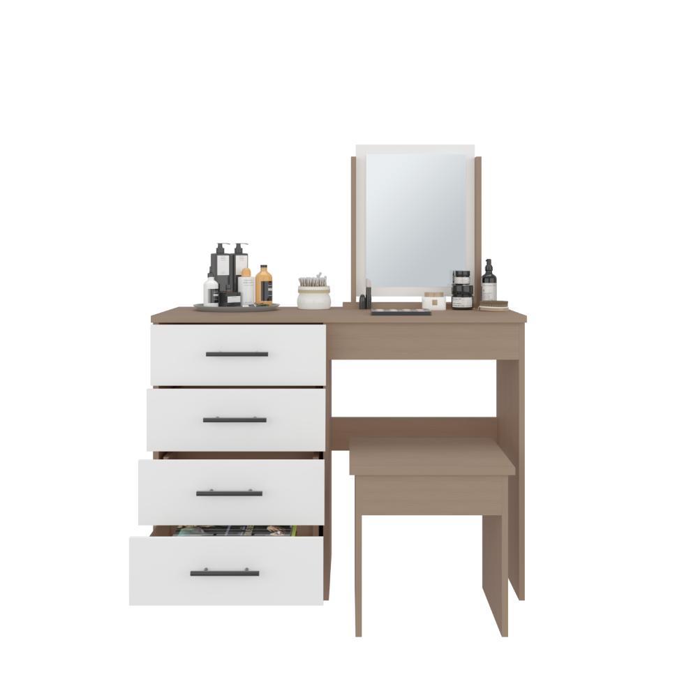 Mueble Tocador Wesley, Fresno Europeo y Blanco, Cuatro Cajones Para Ubicar Maquillaje
