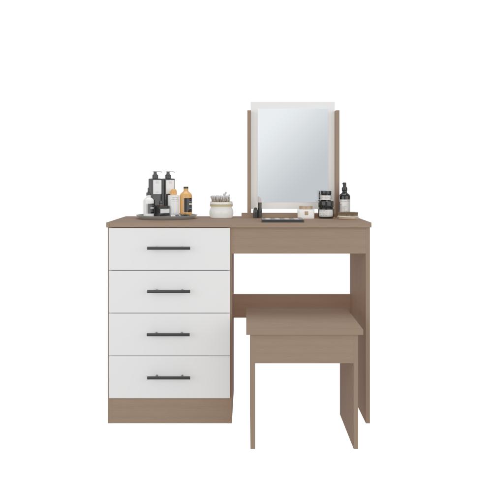 Mueble Tocador Wesley, Fresno Europeo y Blanco, Cuatro Cajones Para Ubicar Maquillaje