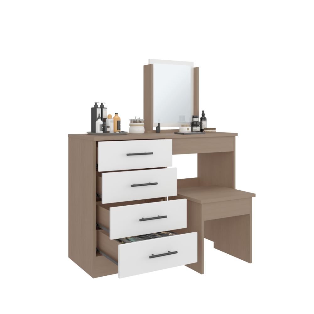Mueble Tocador Wesley, Fresno Europeo y Blanco, Cuatro Cajones Para Ubicar Maquillaje