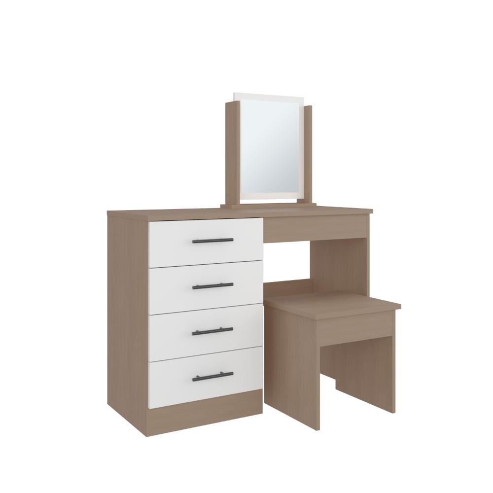 Mueble Tocador Wesley, Fresno Europeo y Blanco, Cuatro Cajones Para Ubicar Maquillaje