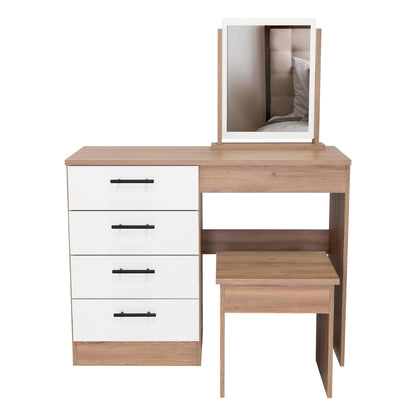 Mueble Tocador Wesley, Miel y Blanco, Cuatro Cajones Para Ubicar Maquillaje