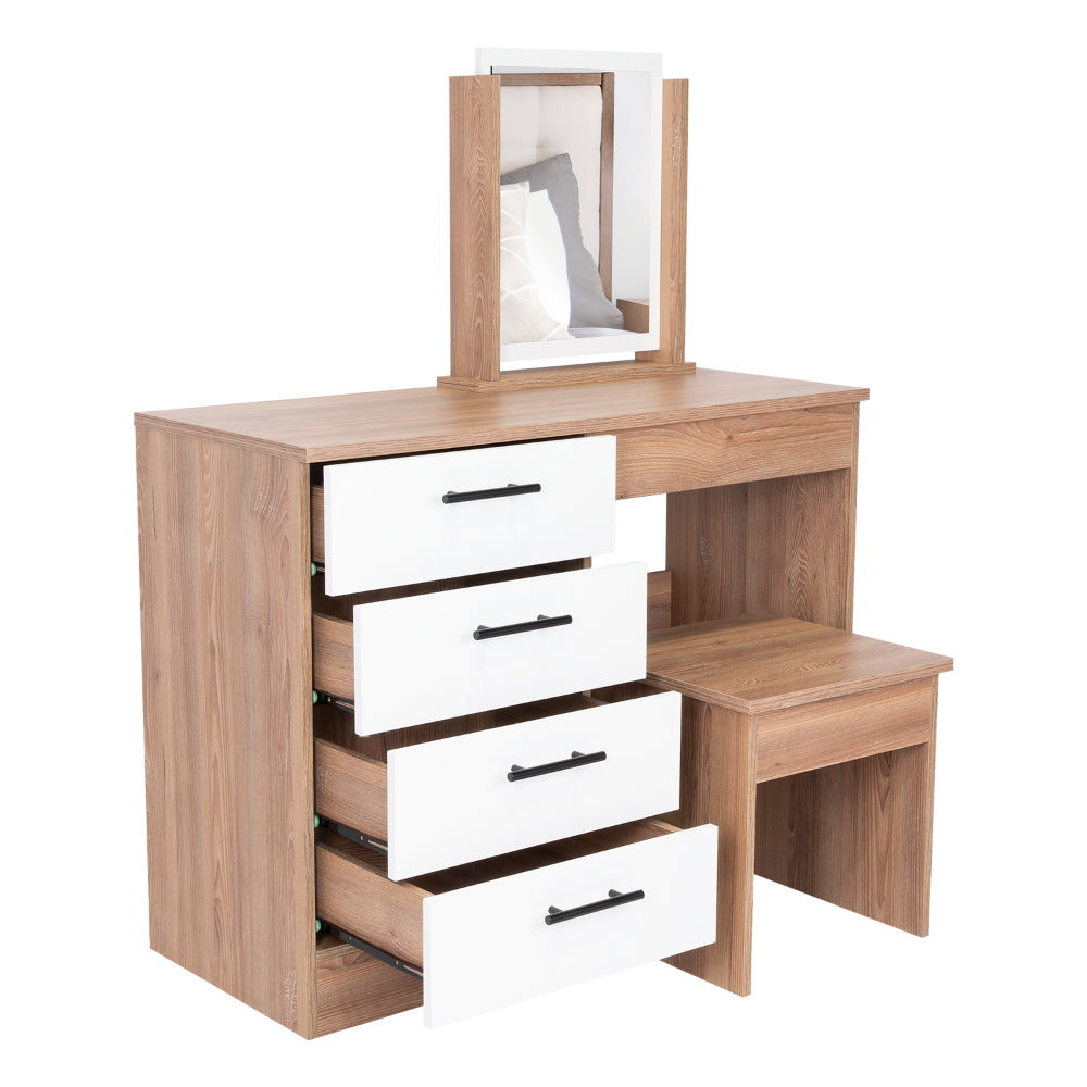 Mueble Tocador Wesley, Miel y Blanco, Cuatro Cajones Para Ubicar Maquillaje