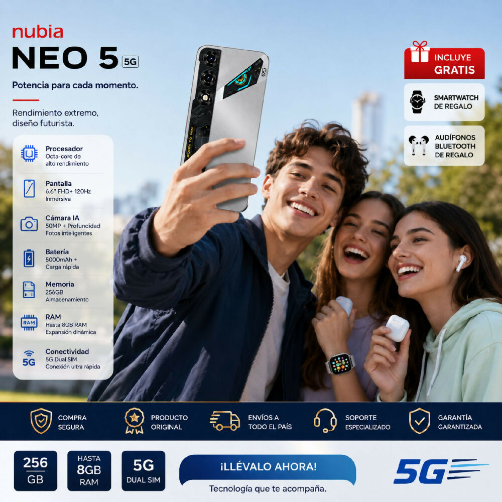 Smartphone Nubia Neo 5 5G 256gb Libre Platino + 2 Obsequios Incluidos