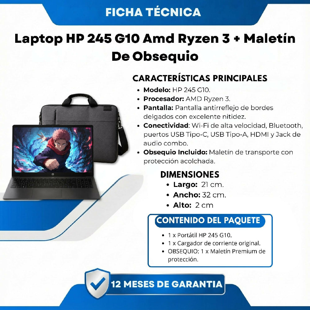 Portátil HP 245 G10 Ryzen 3 Combo Con Maletín Y Soporte Gratis