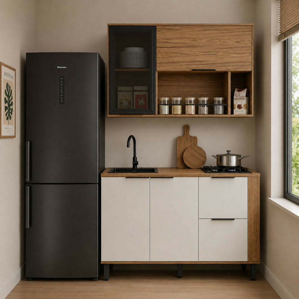 Cocina 120 cm Malta 3 Puertas 2 Cajones - Natural/Blanco Apagado