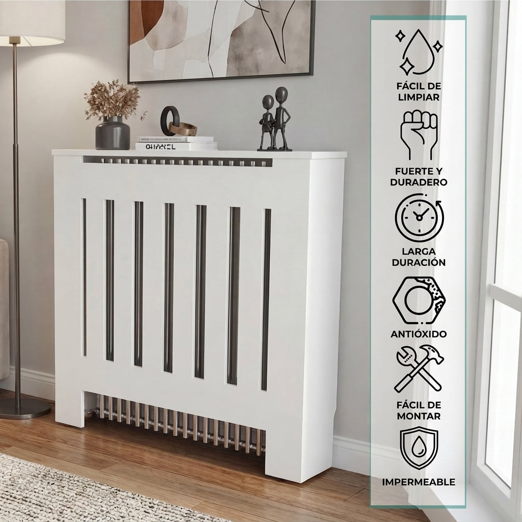 Cubierta para Radiador Linn, Blanco Duqueza, cuenta con espacio para colocar objetos decorativos ZF