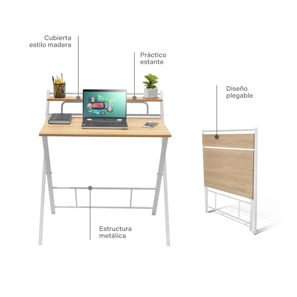 Escritorio Plegable Tripoli con Repisa Blanco