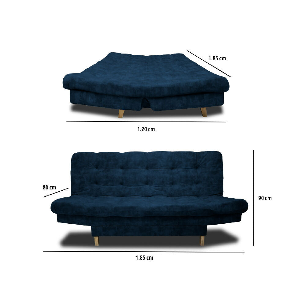 Sofá Cama Kuster Clic Clac 3 Posiciones Tela Amigable Con Mascotas 185X90X80 Azul Petroleo