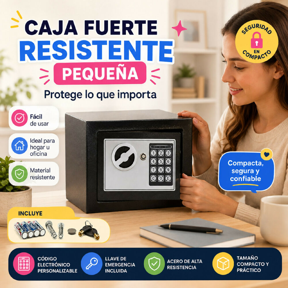 Caja Fuerte Digital De Seguridad Con Teclado Numérico Y Llave De Emergencia 17x17x23cm