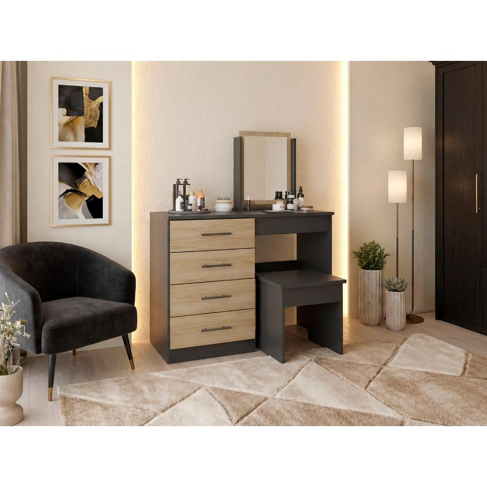 Mueble Tocador Wesley, Wengue y Fresno Europeo, con Cuatro Cajones para Ubicar Maquillaje