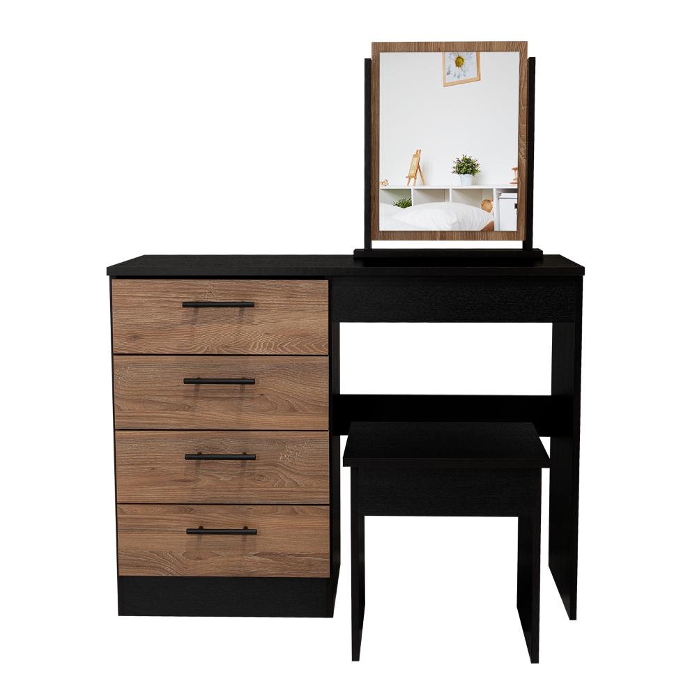 Mueble Tocador Wesley, Wengue y Miel, con Cuatro Cajones Para Ubicar Maquillaje