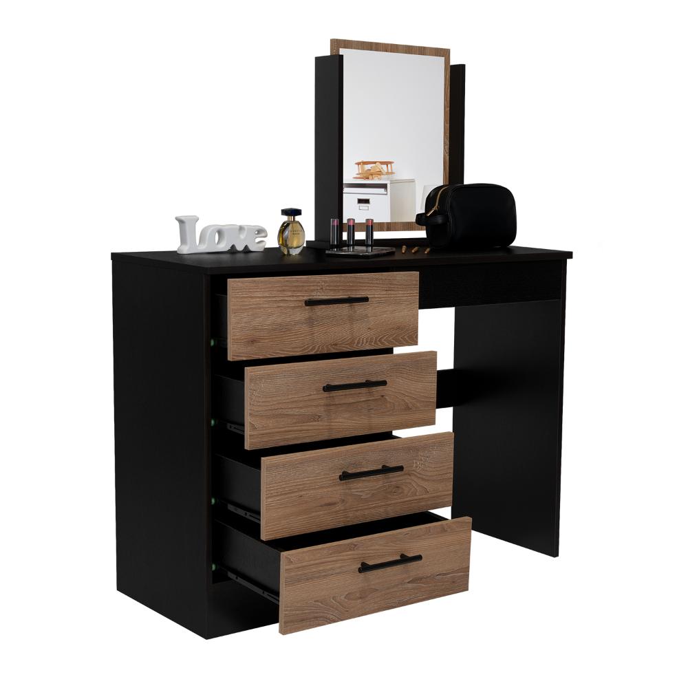 Mueble Tocador Wesley, Wengue y Miel, con Cuatro Cajones Para Ubicar Maquillaje