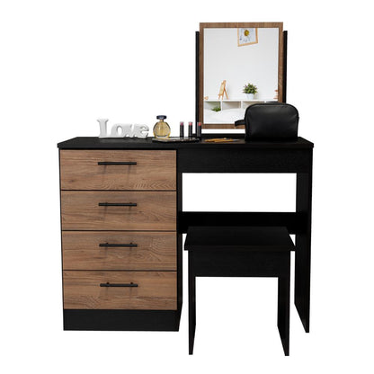 Mueble Tocador Wesley, Wengue y Miel, con Cuatro Cajones Para Ubicar Maquillaje