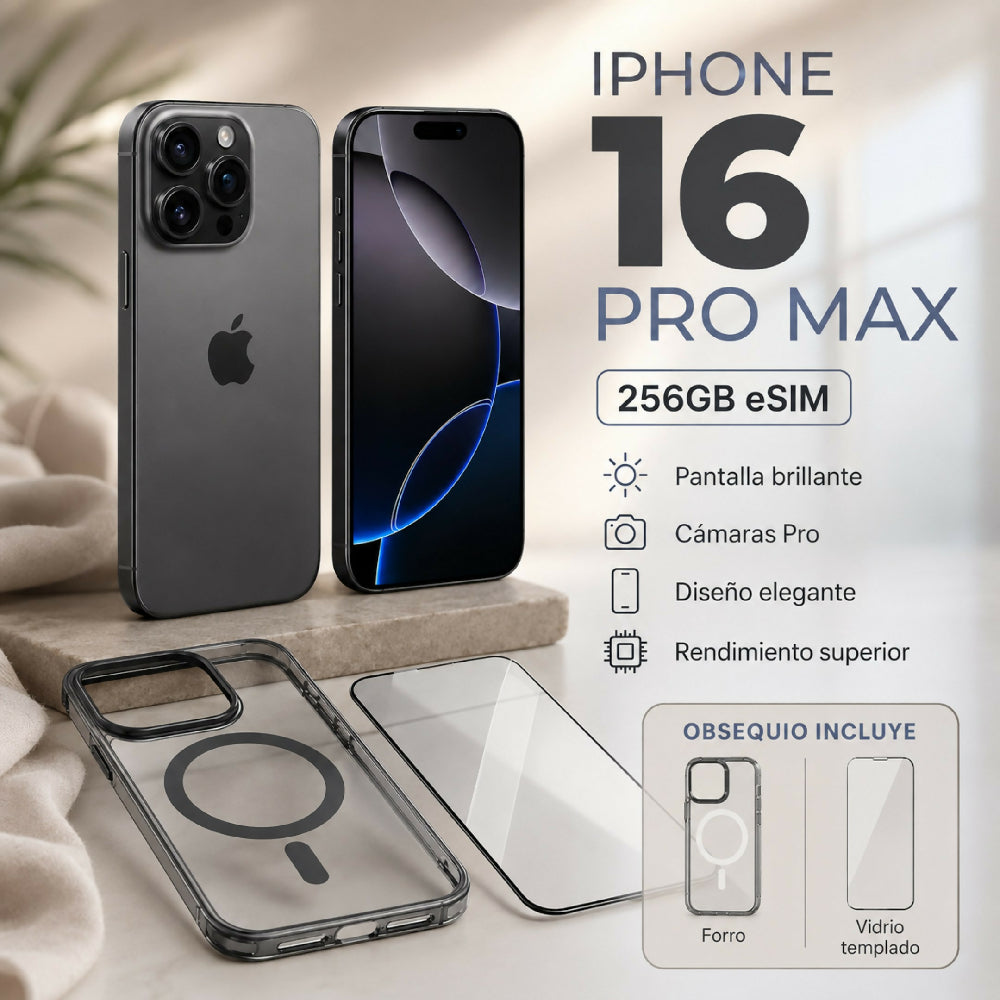 Celular Apple IPhone 16 Pro Max 256gb ESim + Obsequio Vidrio Templado Y Forro Negro