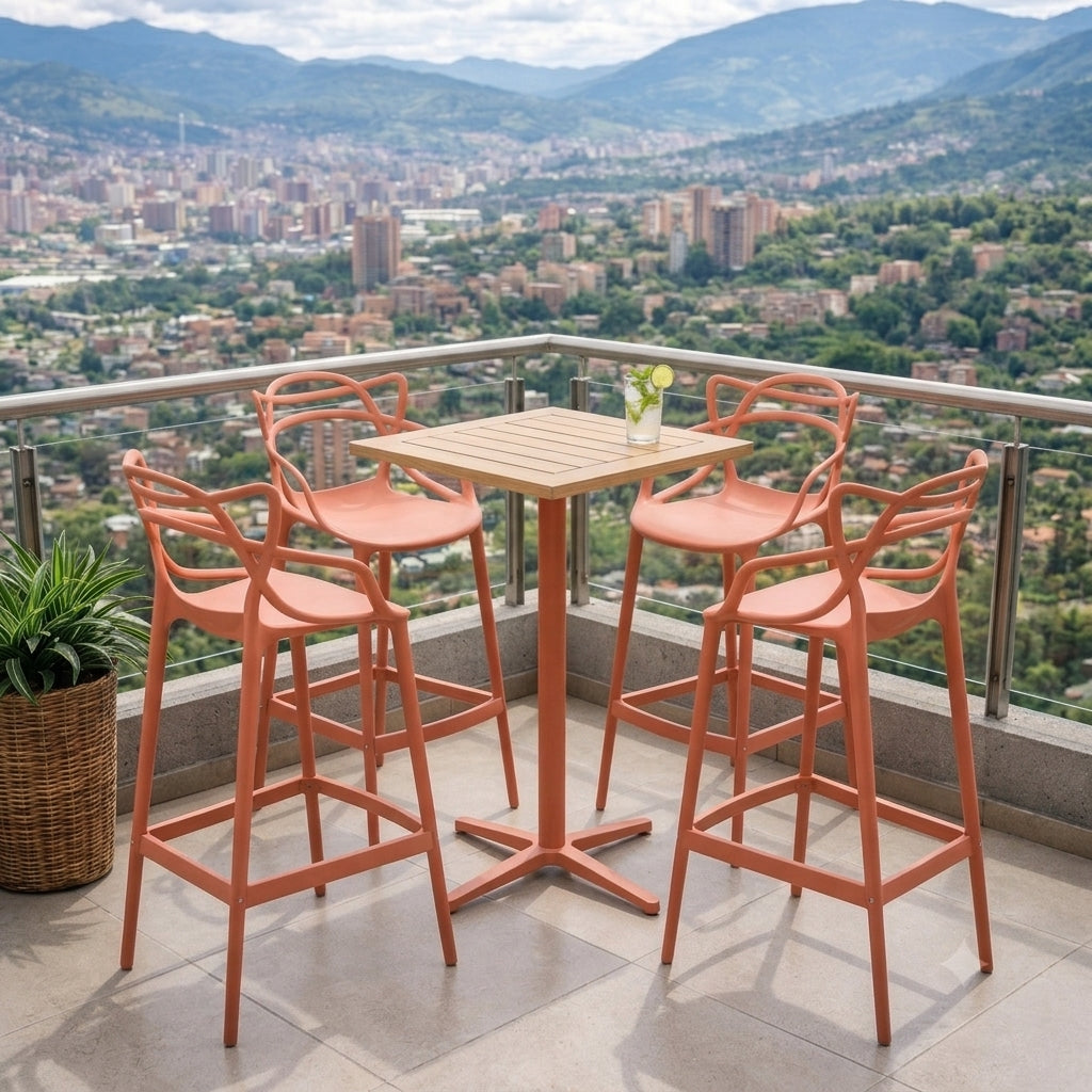 Set de 4 Sillas para Bar Palermo, Terracota, con Reposa Pies Doble Propósito