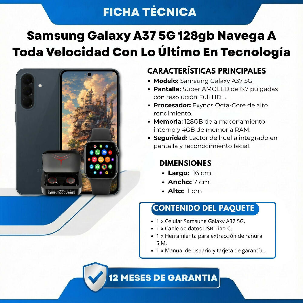 Samsung A37 5G 128gb 4gb Celular Kit De Estreno Con Dos Regalos
