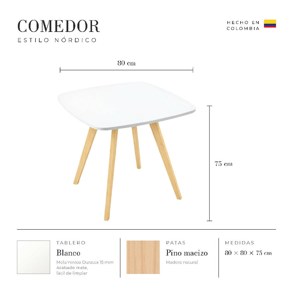Comedor Nórdico Cuadrado 80