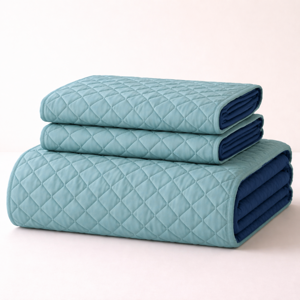 Colcha semidoble doble faz verde azul