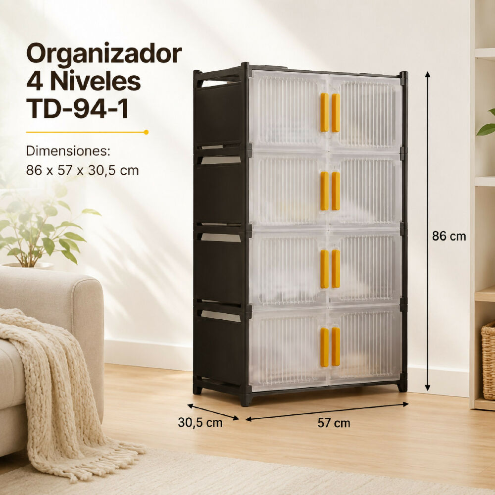 Mueble Organizador 4 Niveles Multiusos Tipo Armario Con Puertas Y Manijas TD-94-1