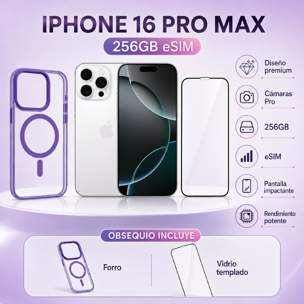 Celular Apple IPhone 16 Pro Max 256gb ESim + Obsequio Vidrio Templado Y Forro Blanco