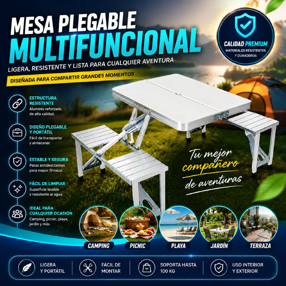 Mesa Plegable Con Cuatro Sillas Metálicas Set Completo LTZ01