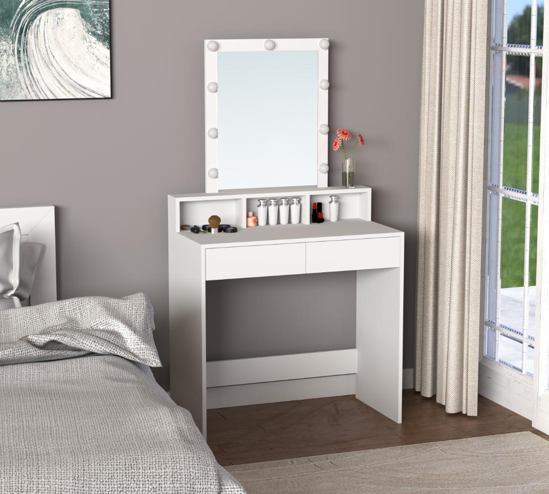 Tocador con Luces Led Elena, Blanco Mate, con dos cajones