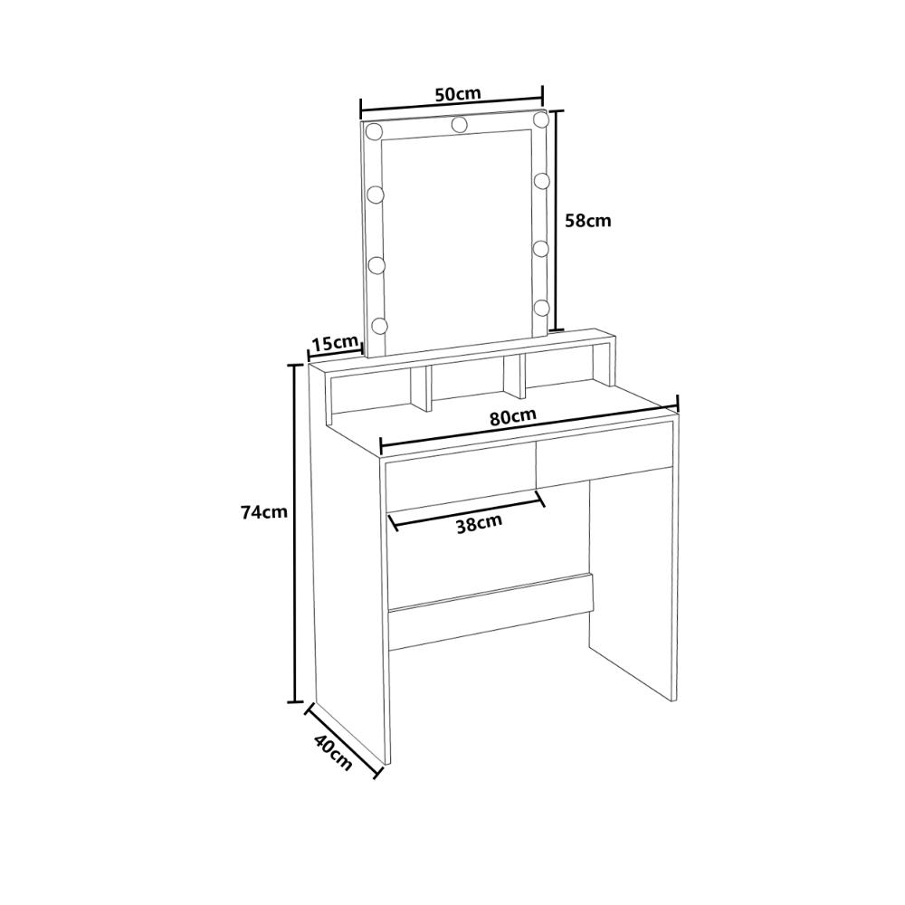 Tocador con Luces Led Elena, Blanco Mate, con dos cajones