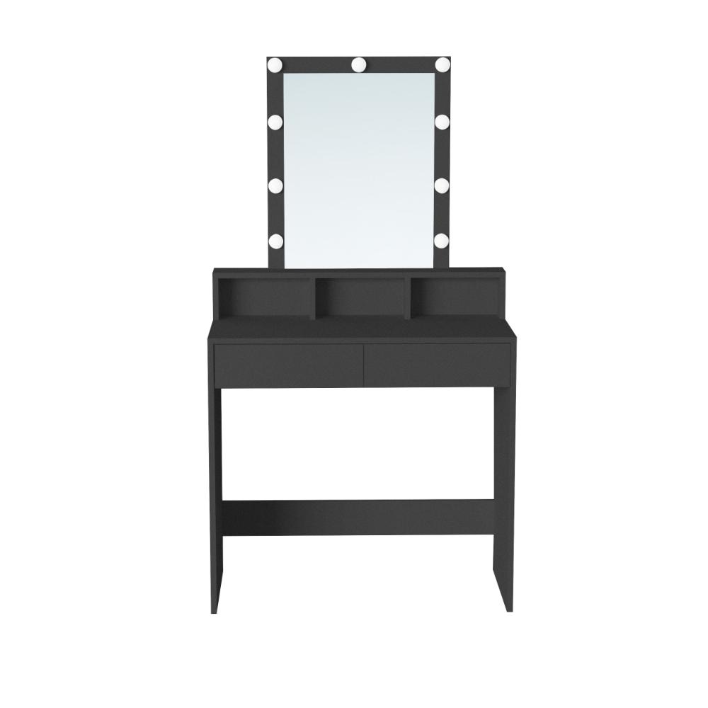 Tocador con Luces Led Elena, Negro Mate, con dos cajones