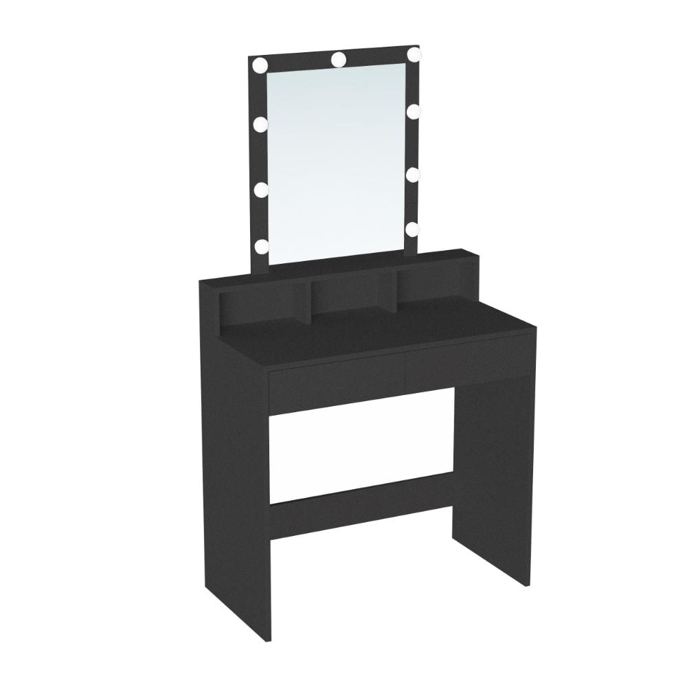 Tocador con Luces Led Elena, Negro Mate, con dos cajones