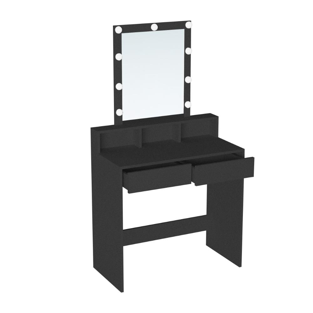 Tocador con Luces Led Elena, Negro Mate, con dos cajones