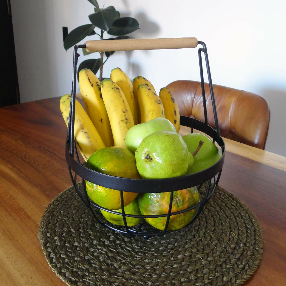 Canasta Multiusos Terum Rejiplas Negra con Mango en Madera