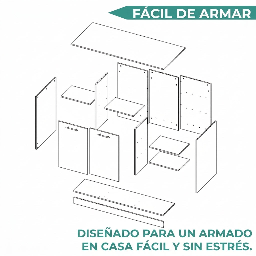 Barra de Cocina Lugano, Blanco Duqueza y Fresno Europeo, con Dos Puertas Abatibles ZF