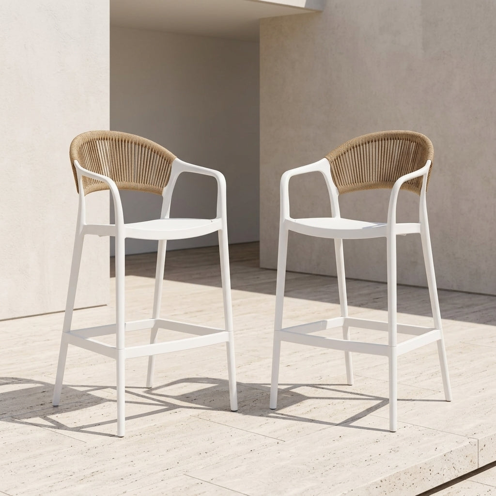 Set de 2 Sillas para Bar Balí, Blanco, Doble propósito con Reposa Pies