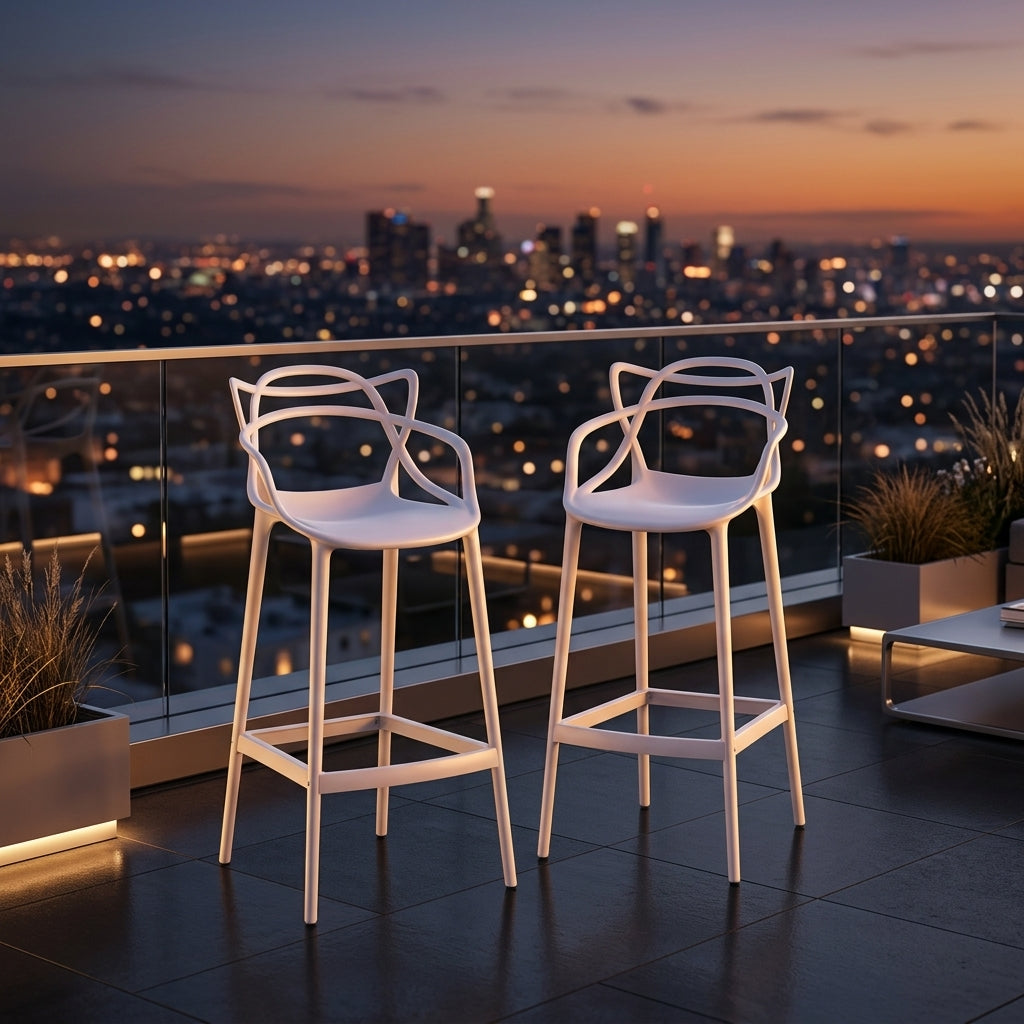 Silla para Bar Palermo, Blanco, con Reposa Pies Doble Propósito